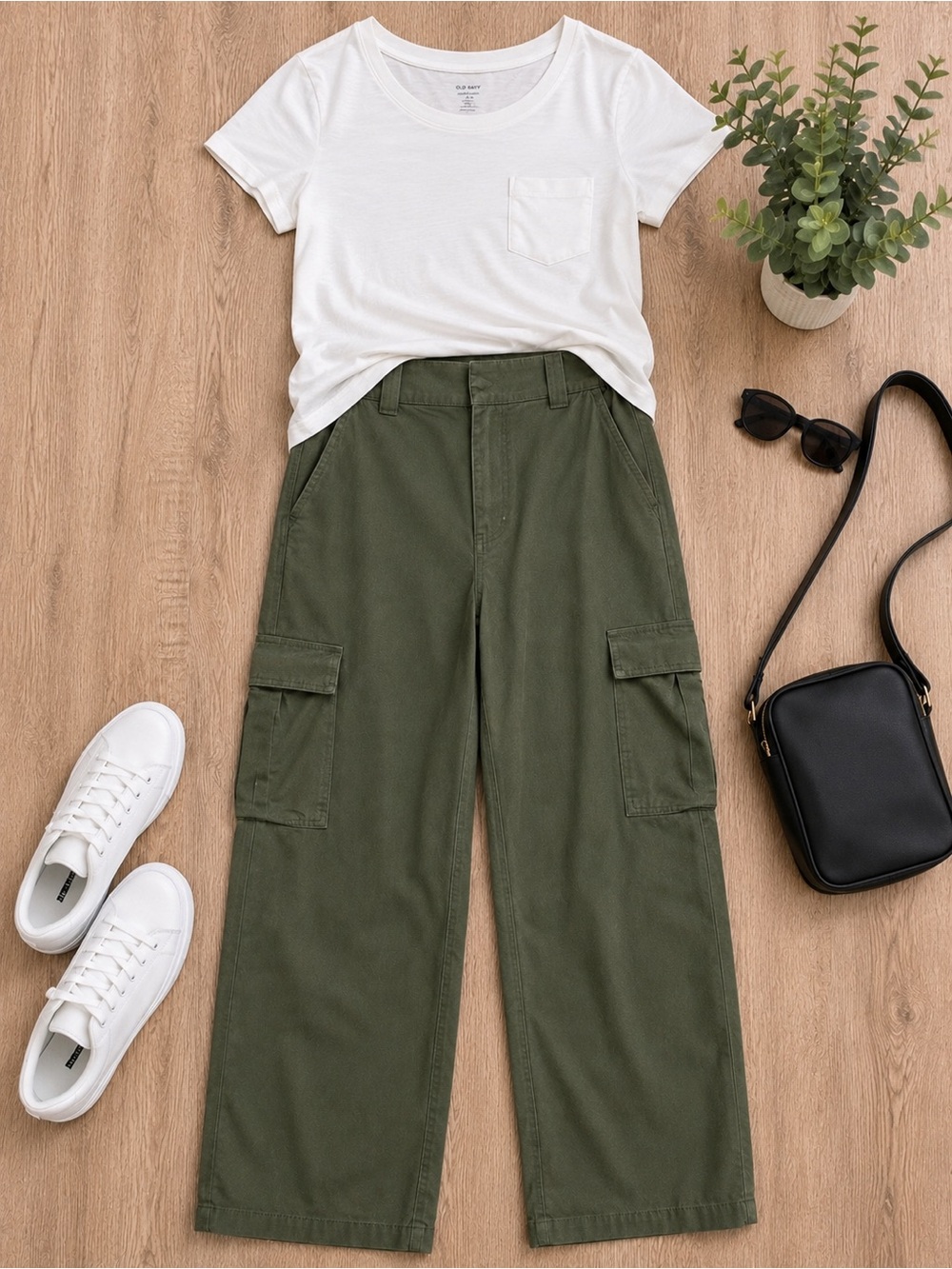 TNA Cargo Pants | Olive Green Wide Leg Utility Pants